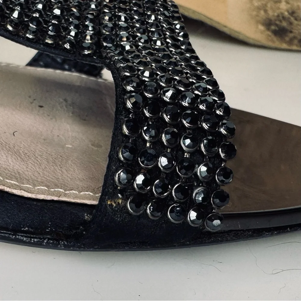 Glint Nordstrom Devyn T-Strap Stiletto Sandals Black with Rhinestones